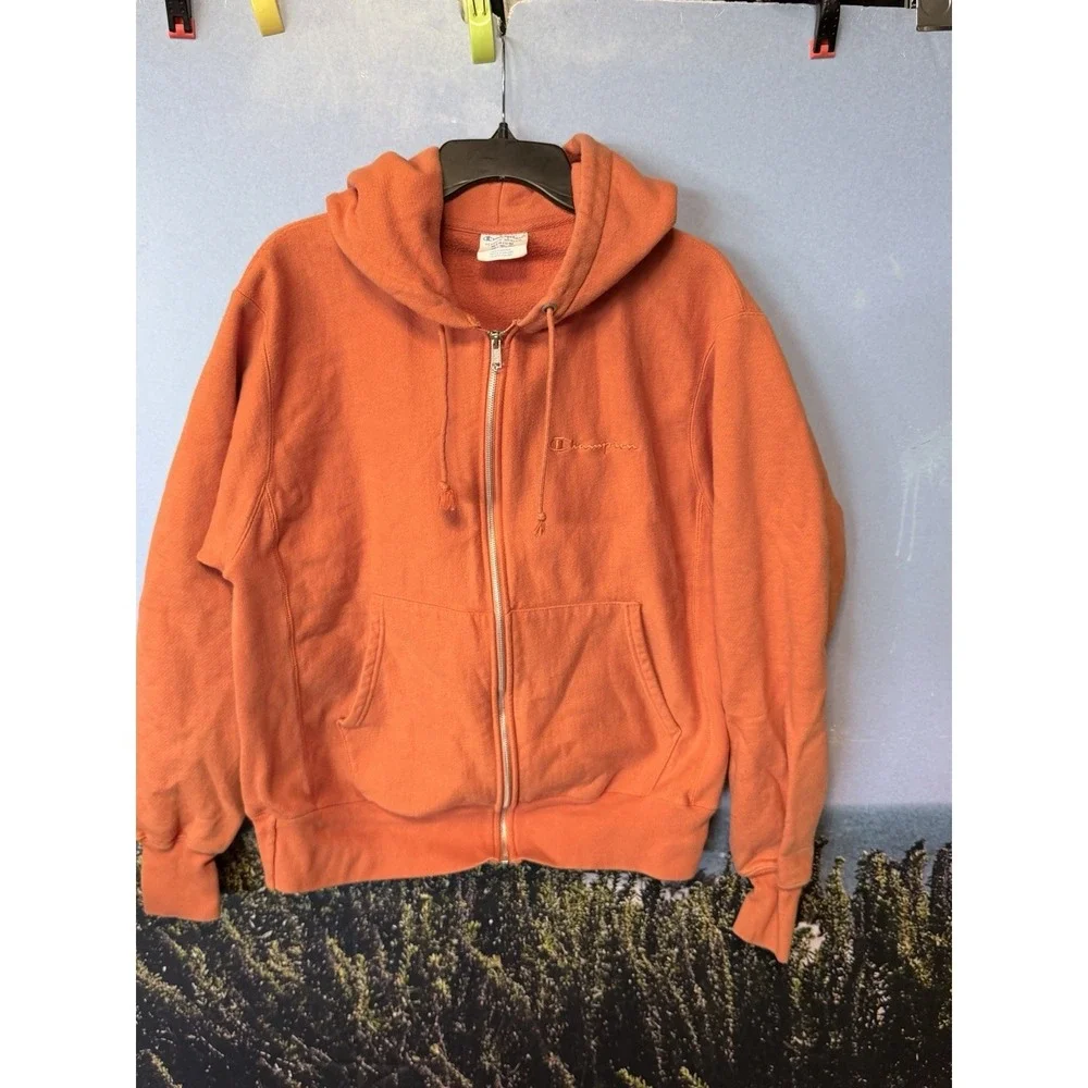 Champion Reverse Weave M Orange Full Zip Hoodie Sweatshirt Heavyweight